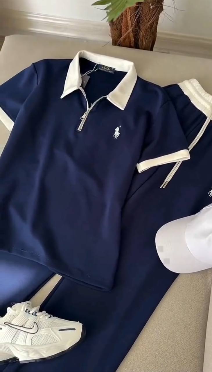 ست نیم زیپ polo  ترند (پلوشرت شلوار)